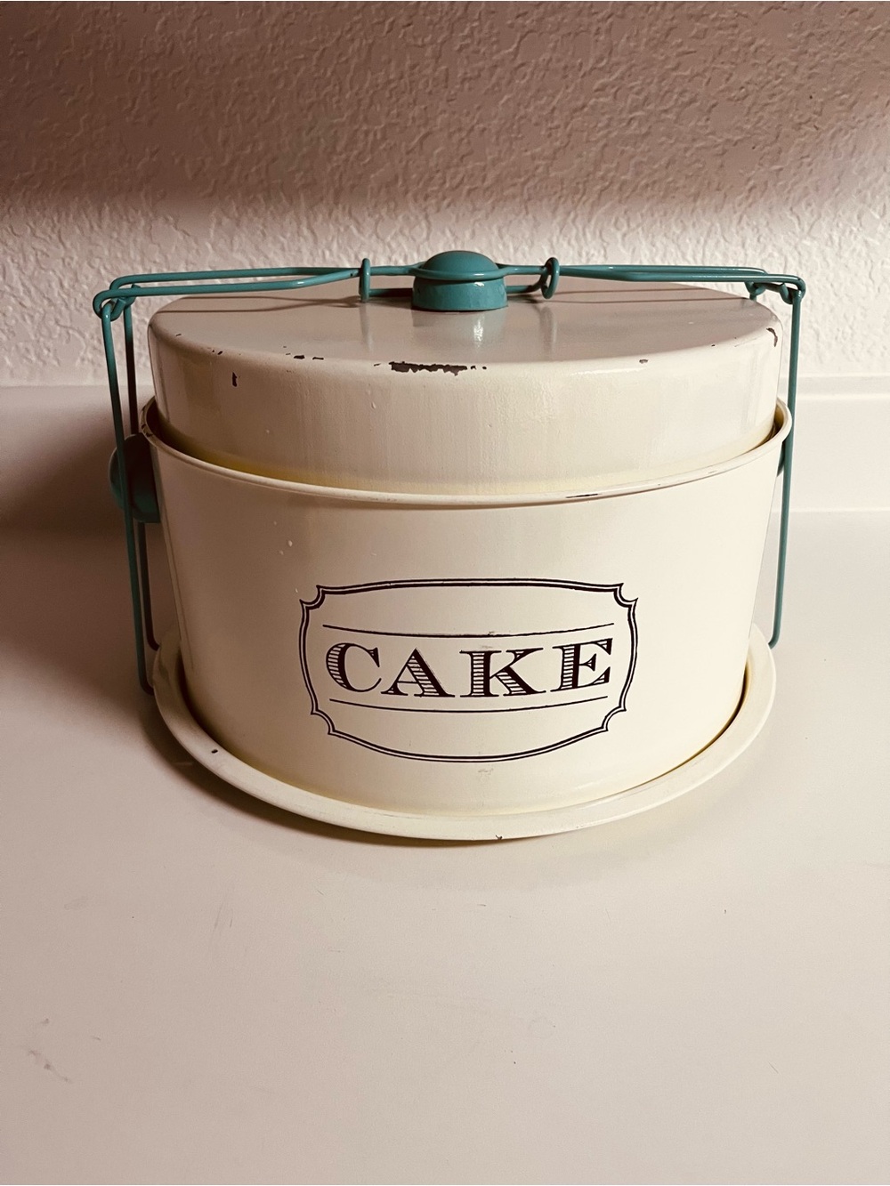 Vintage-Inspired Cream Cake/Pie Carrier with Teal Handle